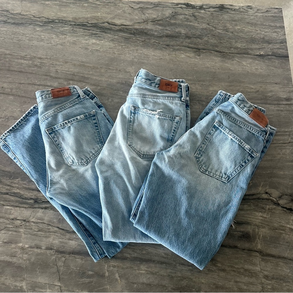 LOT (3 pairs) EDWIN Classic Straight Jeans 100% Cotton size 26 & size 25